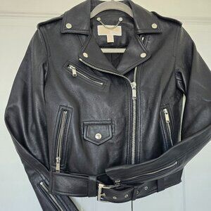 Michael Kors Black Lamb Leather Biker Jacket, Size XS